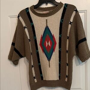 Women’s vintage Beldoch Popper Geometric Pattern Sweater - Brown, Black, Cream M